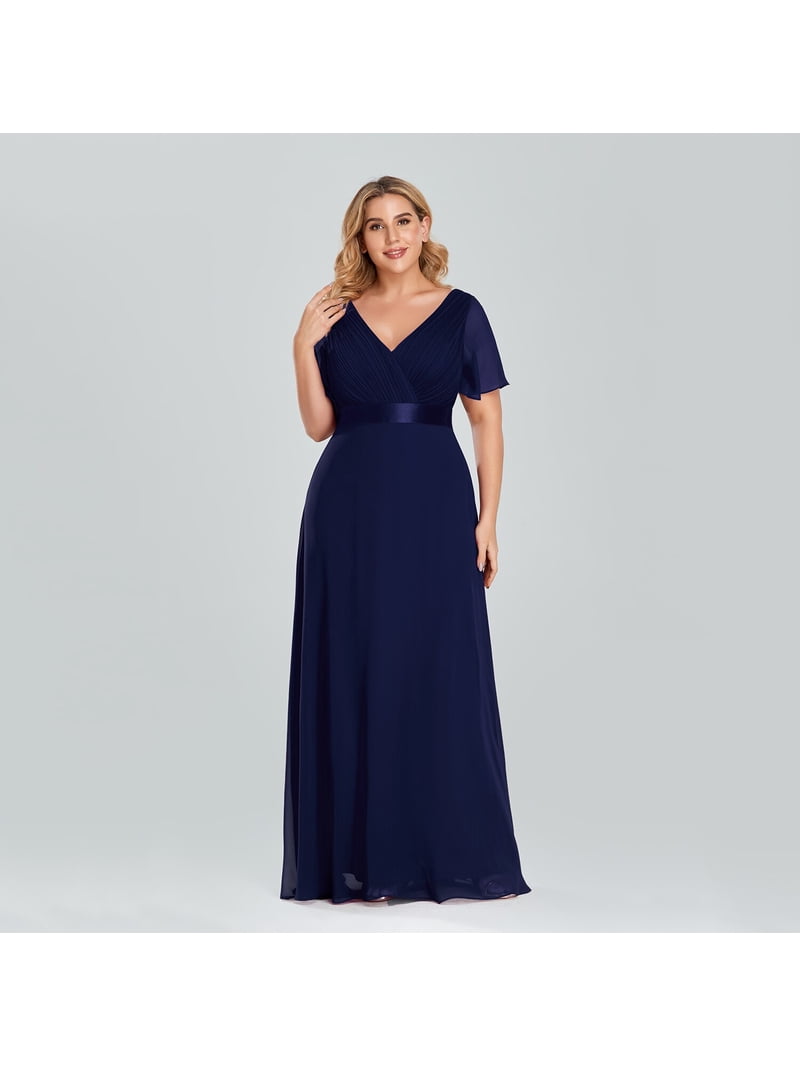 Plus Size Evening Dresses Long Elegant A Line V Neck Ruffles Chiffon Formal  Wedding Party Dress Robe De Soiree - Walmart.com