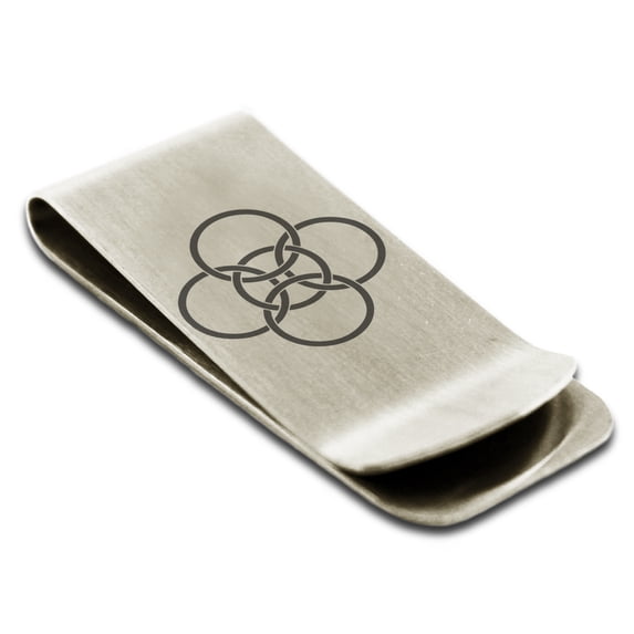 Stainless Steel Celtic Five Fold Fifth Elements Engraved Money Clip Credit Card Holder