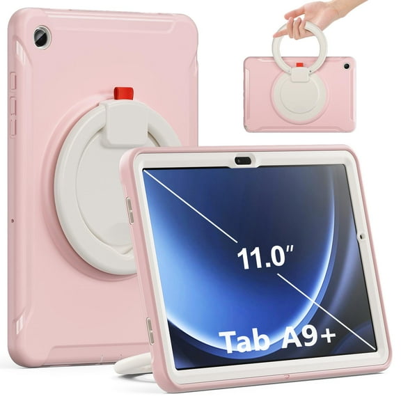 Allytechgroup Galaxy Tab A9  Case SM-X210 X215 X216 11 Inch, Rotating Stand Heavy Duty Shockpoof Kids Friendly Drop Proof TPU PC Back Case Cover for Samsung Galaxy Tab A9 Plus 11", Cherryblossomspink