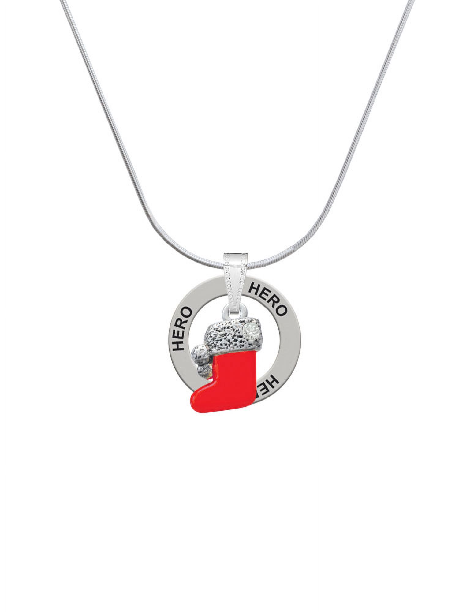 Delight Jewelry Silvertone 3-D Red Christmas Stocking Hero Ring Charm Necklace, 18"