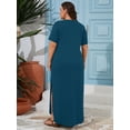 thumbnail image 6 of SHOWMALL Plus Size Women’s Summer Maxi Dress, Flowy Side Slit Long Dress with Pockets, Indigo Blue 5X Breathable Resort Wear for Beach Cruise & Vacation, 6 of 6