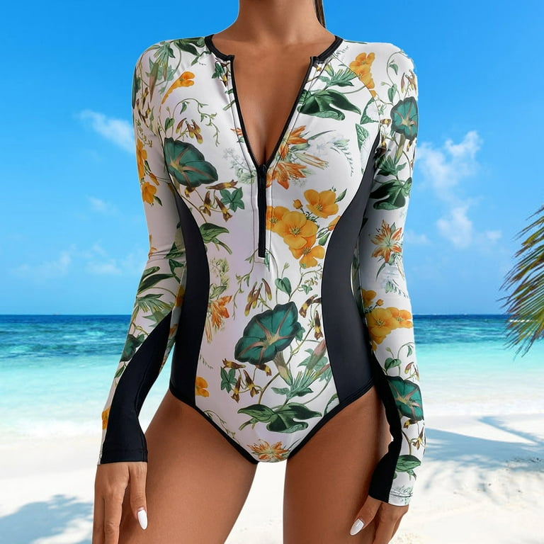 Swimsuit Women One Piece Bathing Suit For Womens Floral Printed Rash Guard  Long Sleeve Swimsuits Sunscreen Surfing Suit Bathing Suit 
