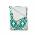 thumbnail image 2 of Moroccan Soft Flannel Fleece Blanket, Colored Tiled Pattern Geometrical Diagonal and Triangle Forms Oldest Craft, Cozy Plush for Indoor and Outdoor Use, 50" x 60", Green Teal White, by Ambesonne, 2 of 6