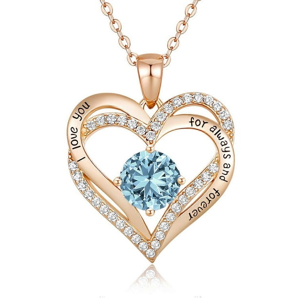 Necklaces for Women 925 Sterling Silver Love Heart Pendant Birthstone Rose/White Gold Necklace Jewellery Gifts for Mum Her Wife