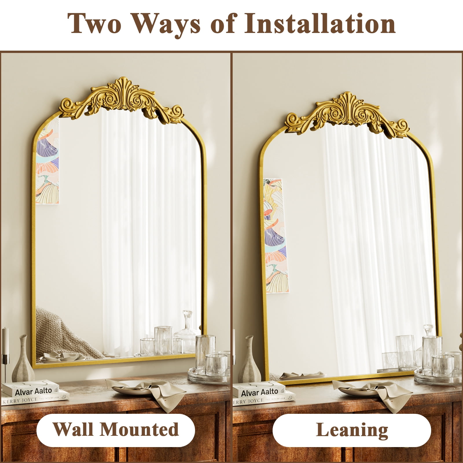 SHATTERVIEW 24"x36" Arched Wall Mirror Vintage Bathroom Mirror, Gold