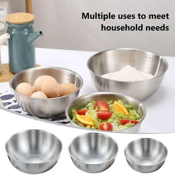 3-Piece Stainless Steel Mixing Bowl Set - Small (850ml), Large (1300ml), XL (2100ml) - Heavy Duty Food Prep Bowls for Cooking, Baking, Mixing, Marinating & Serving - Camping, BBQ, Picnic Essential