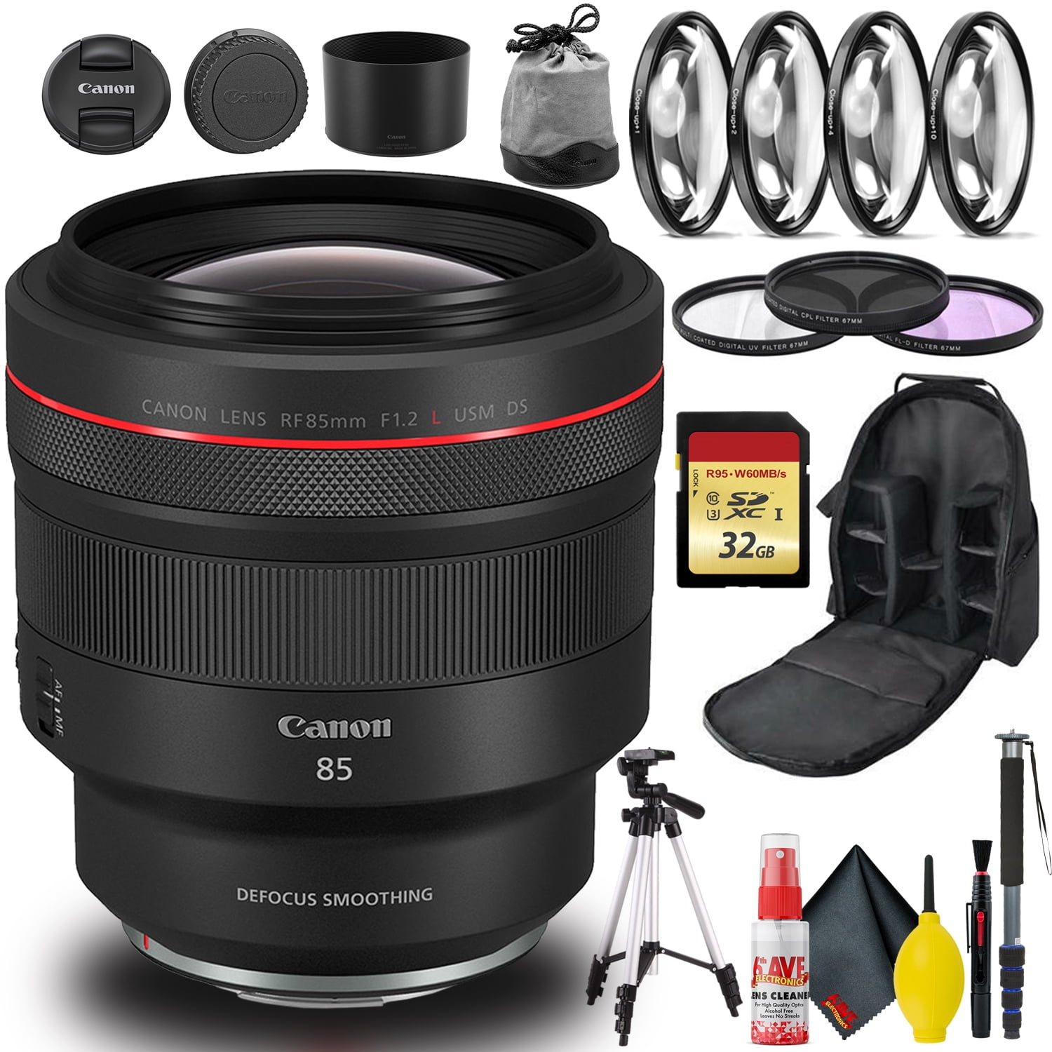 Canon RF 85mm F/1.2L USM DS Lens Bundle with 32GB Memory Tripod Bag and More (International Version)