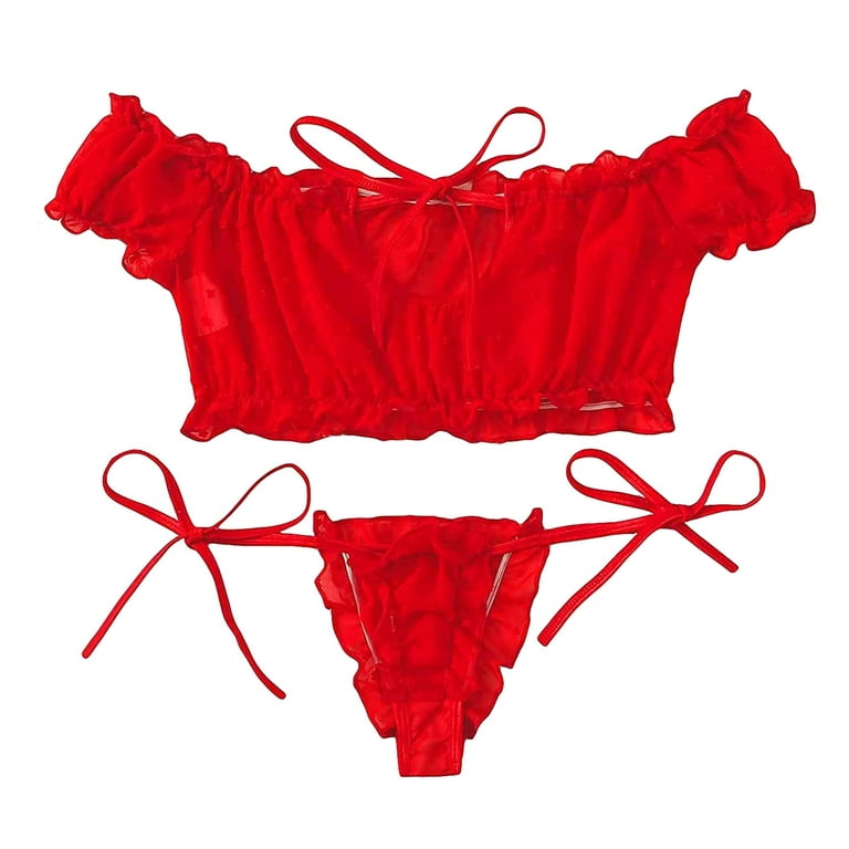 Lace Bra And Panty Set,Women Floral Secrets Comfort Rose Lace Bralettes  Set,Front Closeure Push Up Breathable Skin-Friendly Wirefree Bras  Panties(XL,Red) 