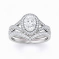 thumbnail image 2 of Jewelerix Oval Cut Moissanite Halo Engagement Ring Set in 14K White Gold Vermeil with Pavé & Baguette Accents, Bridal Ring Set, 2 of 6