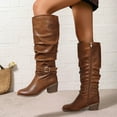 thumbnail image 5 of Women's Slouchy Knee High Boots Chunky Heel Buckle Winter Long Boot Extra Wide Calf Dress Work Shoes, 5 of 8