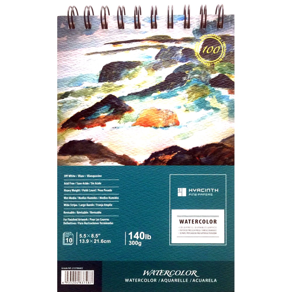Watercolor Pad 5.5"X8.5" 140 Lb / 300 Gsm Off White 10 Sheets Spiral