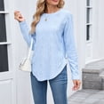 thumbnail image 6 of Fall Tops for Women 2025, Comdrip Tops for Women Long Sleeve Knit Crew Neck T Shirts Side Split Blosue Casual Loose Fit Fall Basic Tees Womens Long Sleeve Tops Light Blue 2XL, 6 of 9