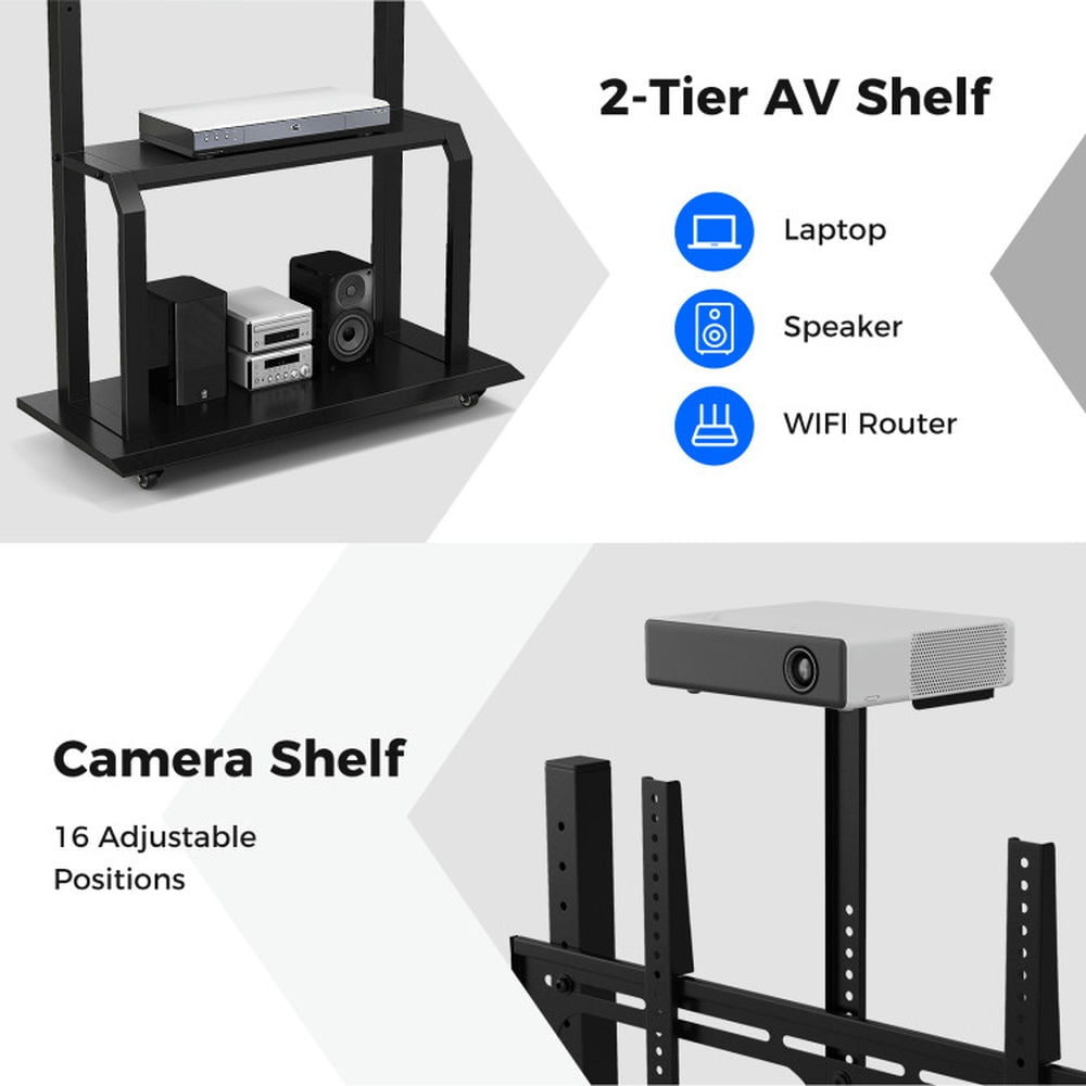 Finihen TV Stand, Mobile Media Console stand, Mobile TV Stand with Camera Shelf and AV Shelves for 32-80 Inch Flat/Curved TVs, for Living Room, Bedroom, Black
