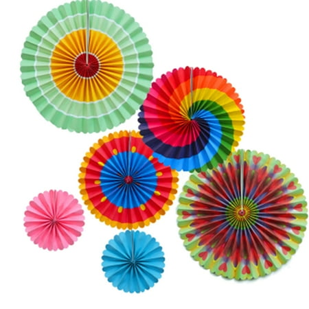 

6 Pcs Paper Fans Lightweight Round Flower Shape Paper Non-fading Flower Fans for Home