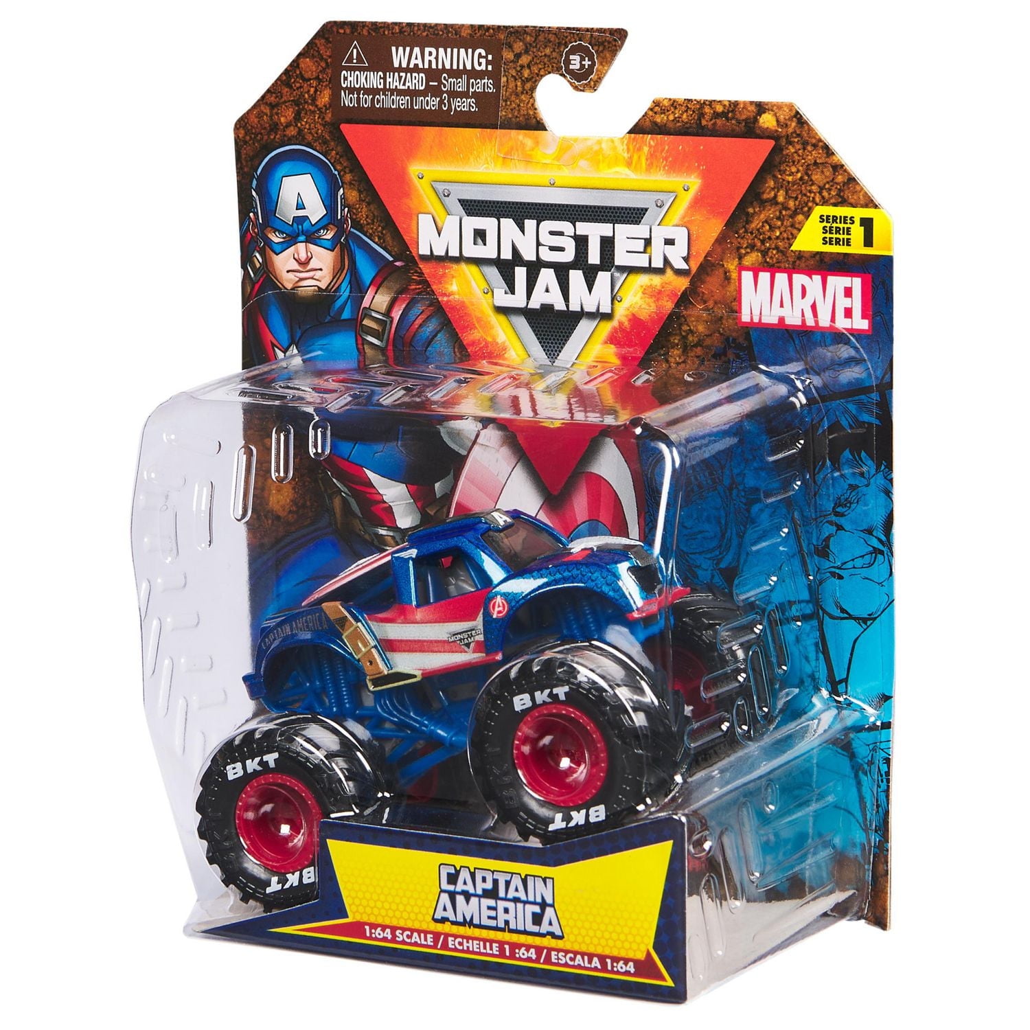 Monster Jam, Monster truck Marvel Captain America officiel, véhicule en métal moulé, échelle 1:64, jouets de super-héros pour garçons à partir de 3 ans