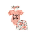 thumbnail image 2 of Newborn Baby Girl Outfit Clothes Auntie's Bestie Rib Knit Onesie Romper Floral Shorts Headband 3pcs Summer Set 3M 6M 12M 18M, 2 of 9