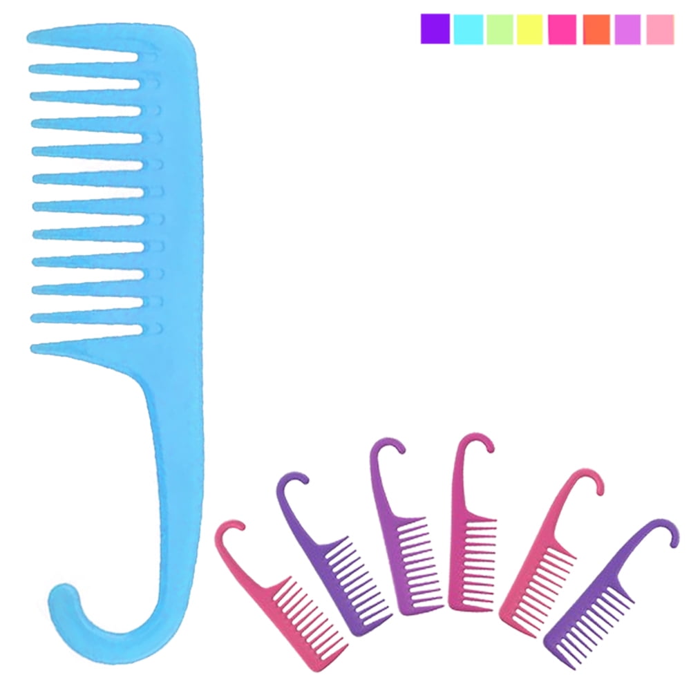 6 Pack Shower Combs w/ Hook Wet Dry Hair Wide Tooth Detangles Wash Care