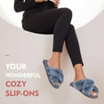 thumbnail image 2 of Women's Fuzzy Slippers Cross Band Memory Foam House Slippers Open Toe, 2 of 6