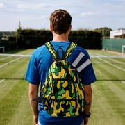Pickleball Bag with Padded Back, Camouflage Yellow Multi-Compartment Paddle Backpack, Lightweight Nylon Sports Bag for Men & Women
