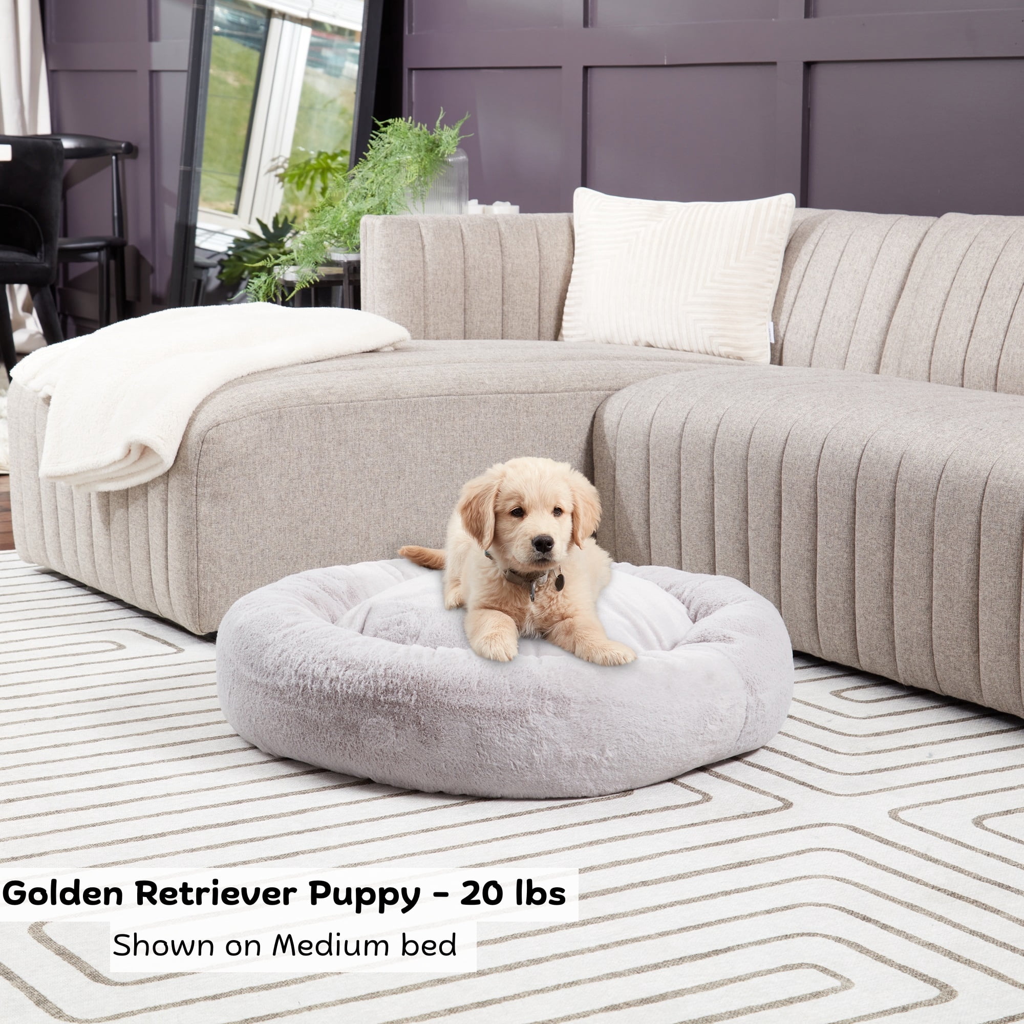 Ryder Faux Fur Cuddler Donut Bed, Medium, Whisker Gray