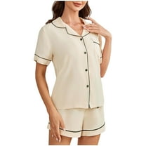 XuJwPNcy Pajama Set for Women Lapel V Neck Button down Sleepwear Shorts Lounge 2 Piece Outfits Soft Loungewear