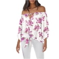 thumbnail image 2 of HongQid Women's Off Shoulder Top Floral Long Sleeve Blouse Casual Loose Shirts, 2 of 5