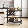 thumbnail image 2 of Costway 3-tier Bar Cart on Wheels Home Kitchen Serving Cart with Wine Rack & Glass Holder Brown, 2 of 10