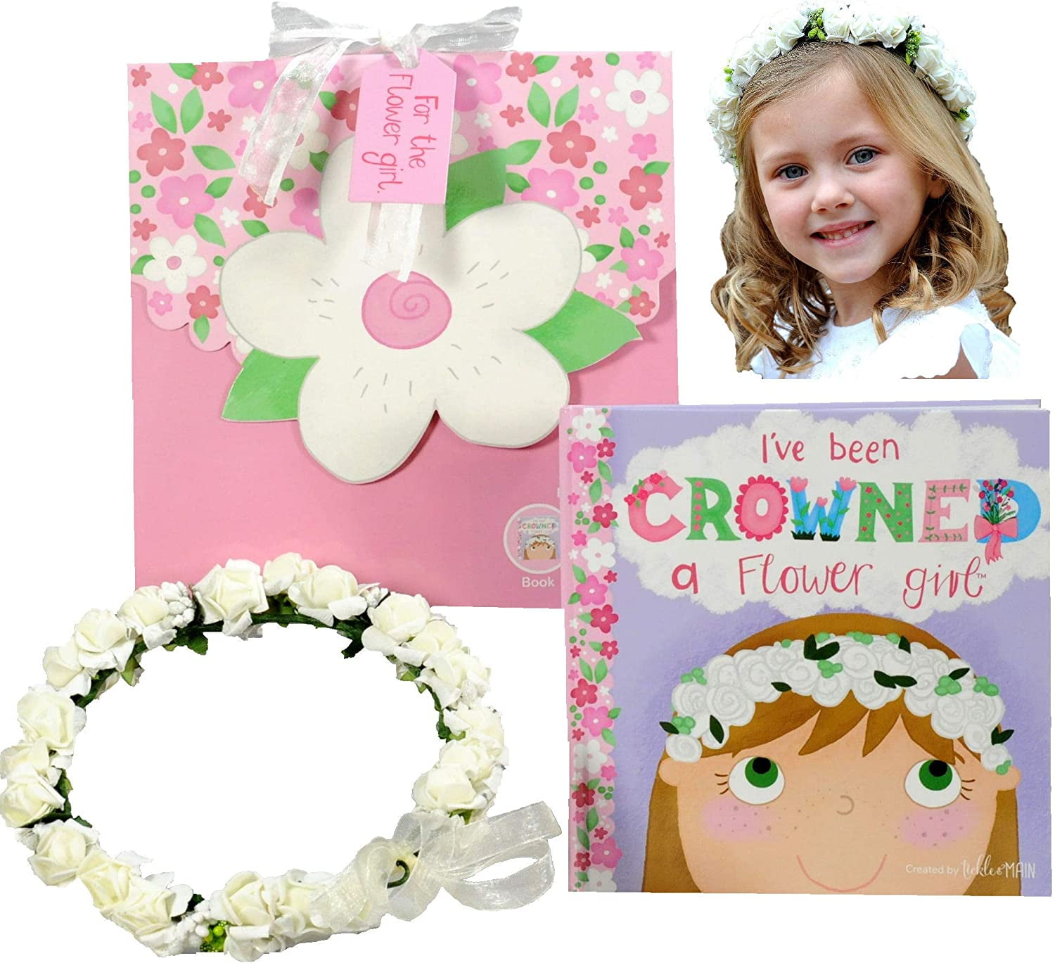 Tickle & Main, Flower Girl Gift Set Book with Floral Crown Headband
