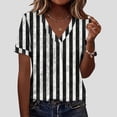 thumbnail image 3 of Blouses for Women Striped Regular Fit V-Neck Summer Tops Short Sleeve Tops Vertical Stripe Print Casual Daily Office Work Professional Wear, 3 of 7