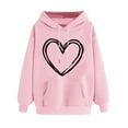 thumbnail image 2 of Women's Valentine's Day Oversized Sweatshirt Cute Love Heart Graphiclong Sleeve Loose Hoodie Sweatshirt Tops With Pocket Pink L, 2 of 5