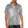 thumbnail image 1 of INSPIRE CHIC Camisa Polo de Lentejuelas para Hombre, Brillante, de Manga Corta, para Fiesta, Camisetas de Golf Brillantes, Color Plateado, 1 of 6