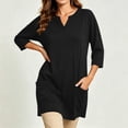 thumbnail image 6 of Women's Plus 3/4 Sleeve Tunic Tops Notch V Neck Flowy Blouses Loose Fit Long Shirts with Pockets to Wear with Leggings Office Daily Wear, Black, L, 6 of 8