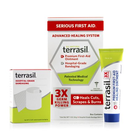 Terrasil® Serious First Aid Advanced 2-Product Healing System Kit Featuring First Aid Ointment and Hospital-Grade Bandaging for Healing Cuts, Scrapes & Burns (28gm tube +