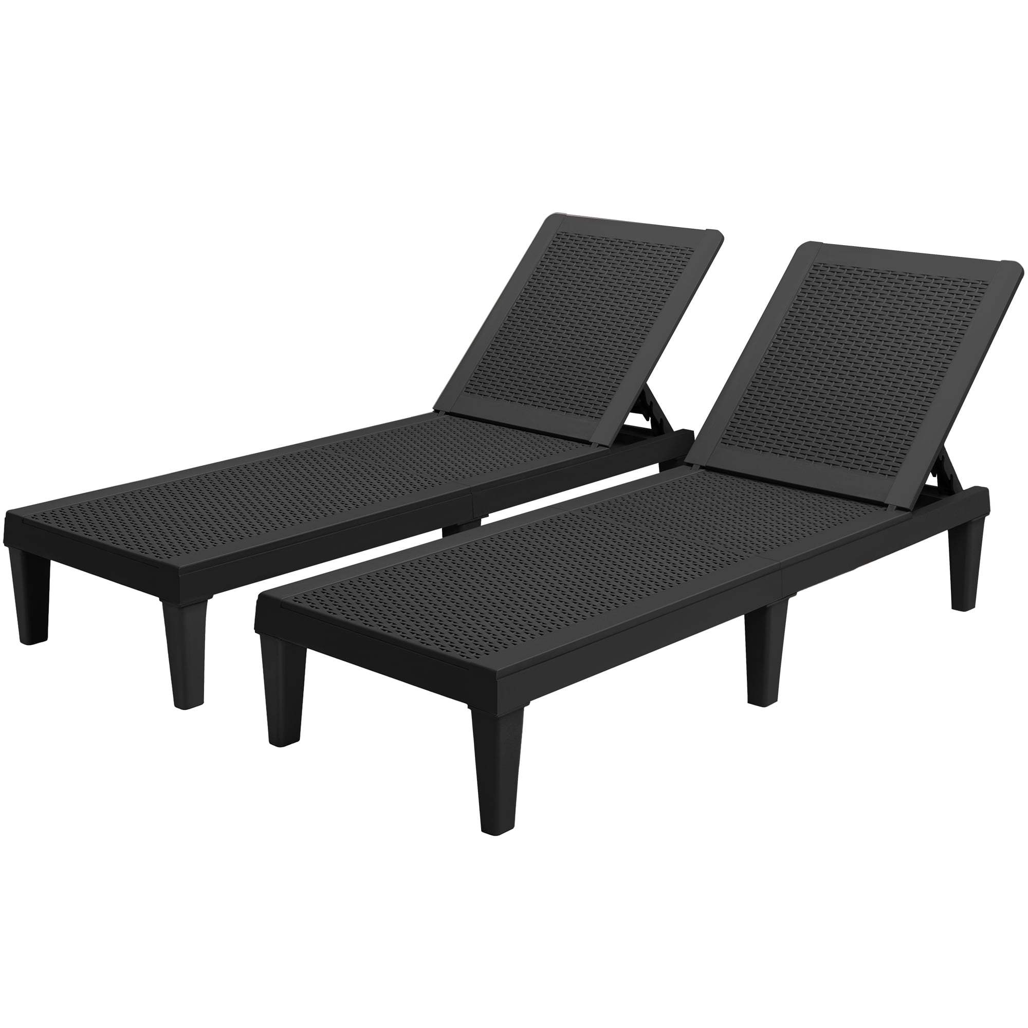 Devoko Set of 2 Outdoor Patio Chaise Lounge Chairs, Rattan Style, Multi-angle Adjustable Back, Black