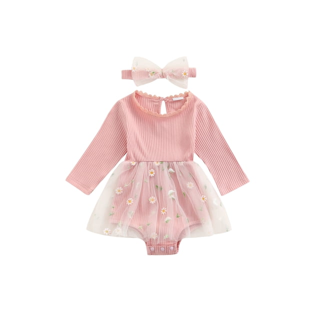 Honganda Bébé Filles 2Pcs Vêtements d'Automne, Tricot Côtelé Robe Tutu + Bandeau