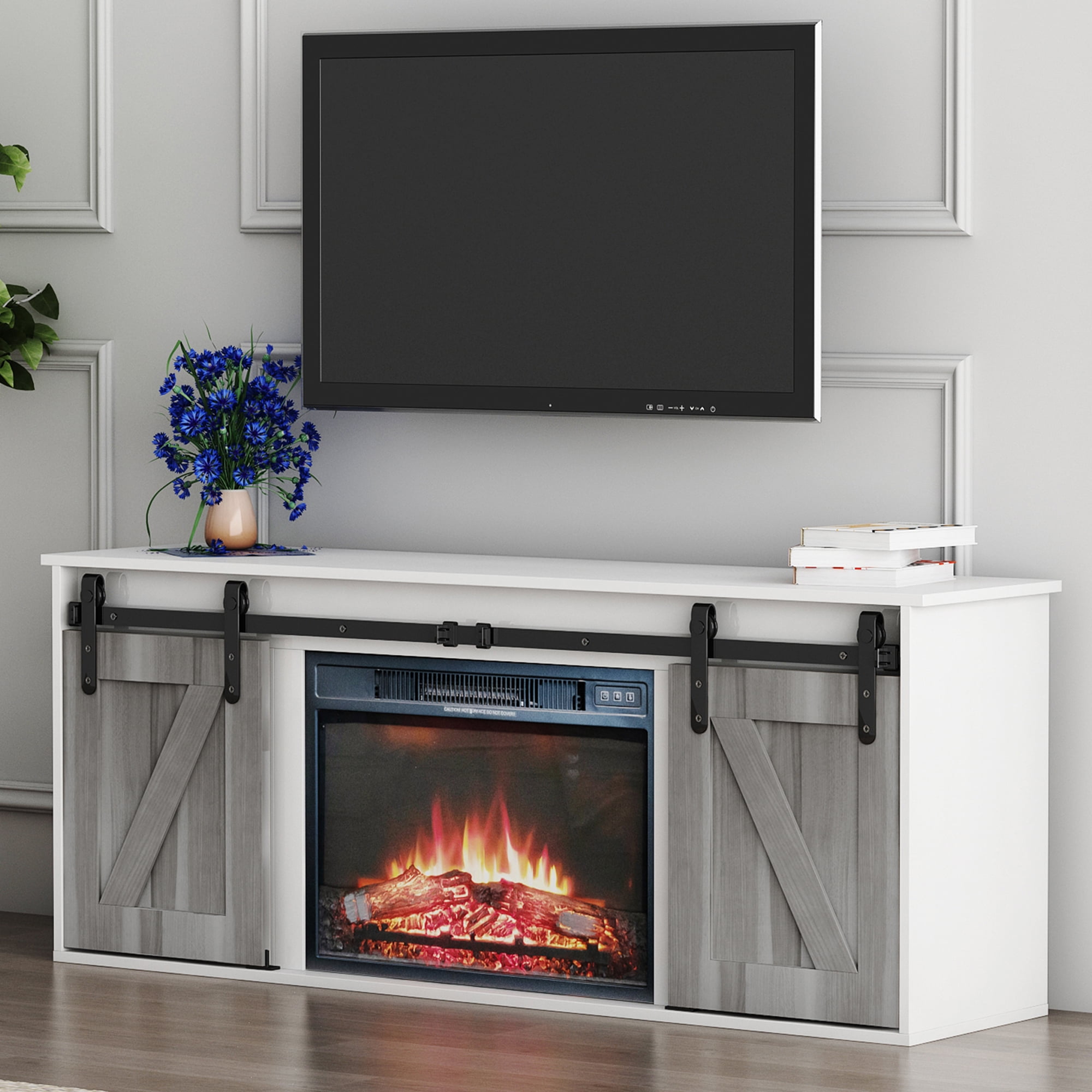 TV Stand with Fireplace, 58" Electric Fireplace Heater TV Stand for 65