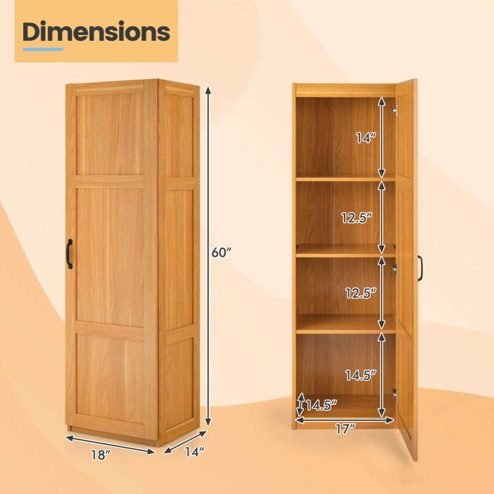 Finihen Storage Cabinet, Floor Cabinet, Tall Storage Cabinet with 4 Storage Shelves for Bathroom, Living Room, Bedroom, Kitchen Living Room, for Bathroom, Living Room, Bedroom, Kitchen, Natural