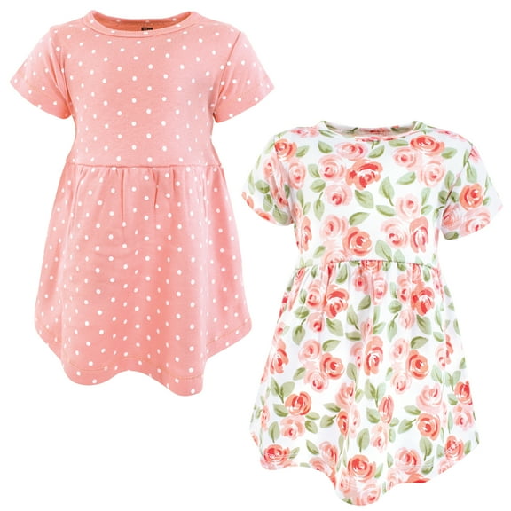 Hudson Baby Infant Girls Cotton Dresses, Coral Floral, 0-3 Months