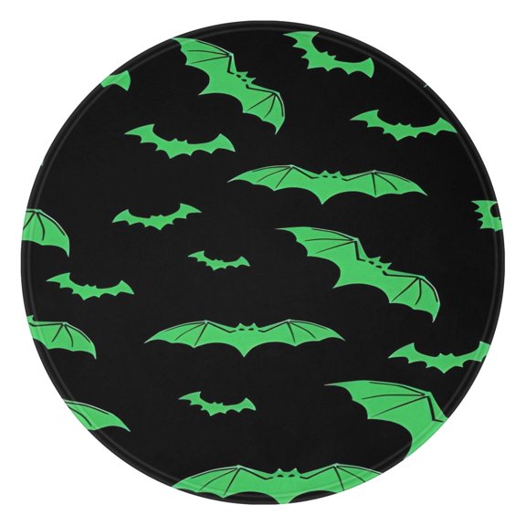 Black Halloween Bats with Green Round Blanket,Comfortable Soft Flannel Throw Blanket,All Season,Warm Lightweight Blankets for Sofa Bed Couch Living Room Chair 47"x47"