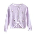 thumbnail image 2 of Spazoro Toddler Girls Cardigan Sweaters, Floral Embroidered Long Sleeve Button Down Lace Trim Soft Knit Shrug for Dailywear Purple Size 2 T, 2 of 3