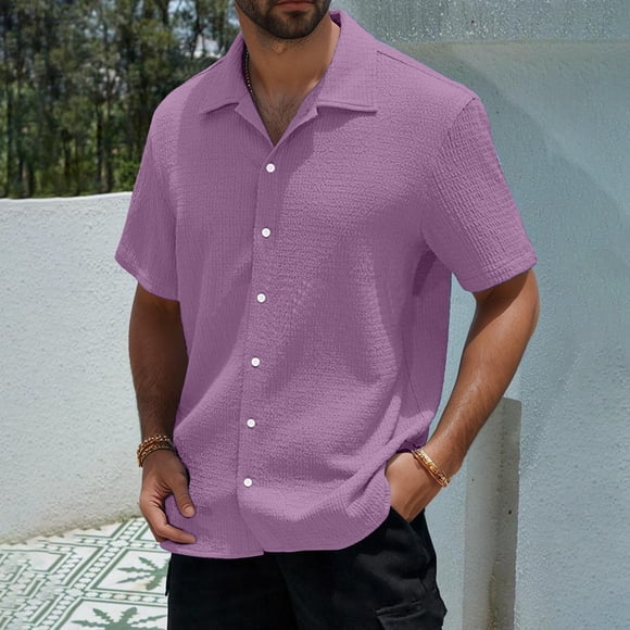 UANWENN Men Fashion Casual Top Shirt Comfortable Solid Color Button Shirt Top Short Sleeve Top Adult Bodysuit Male Bulk of T Shirts Mens Tops Beach Tee Shirt Top Large Shirt 70s Shirt Men T Shirt