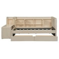 thumbnail image 4 of MODERNLUXE Twin Size Daybed with 2 Drawers, L-Shaped Platform Bed Frame with Storage Shelves,Cabinets & Side Table, Twin Bed for Living Room Bedroom,Beige, 4 of 7