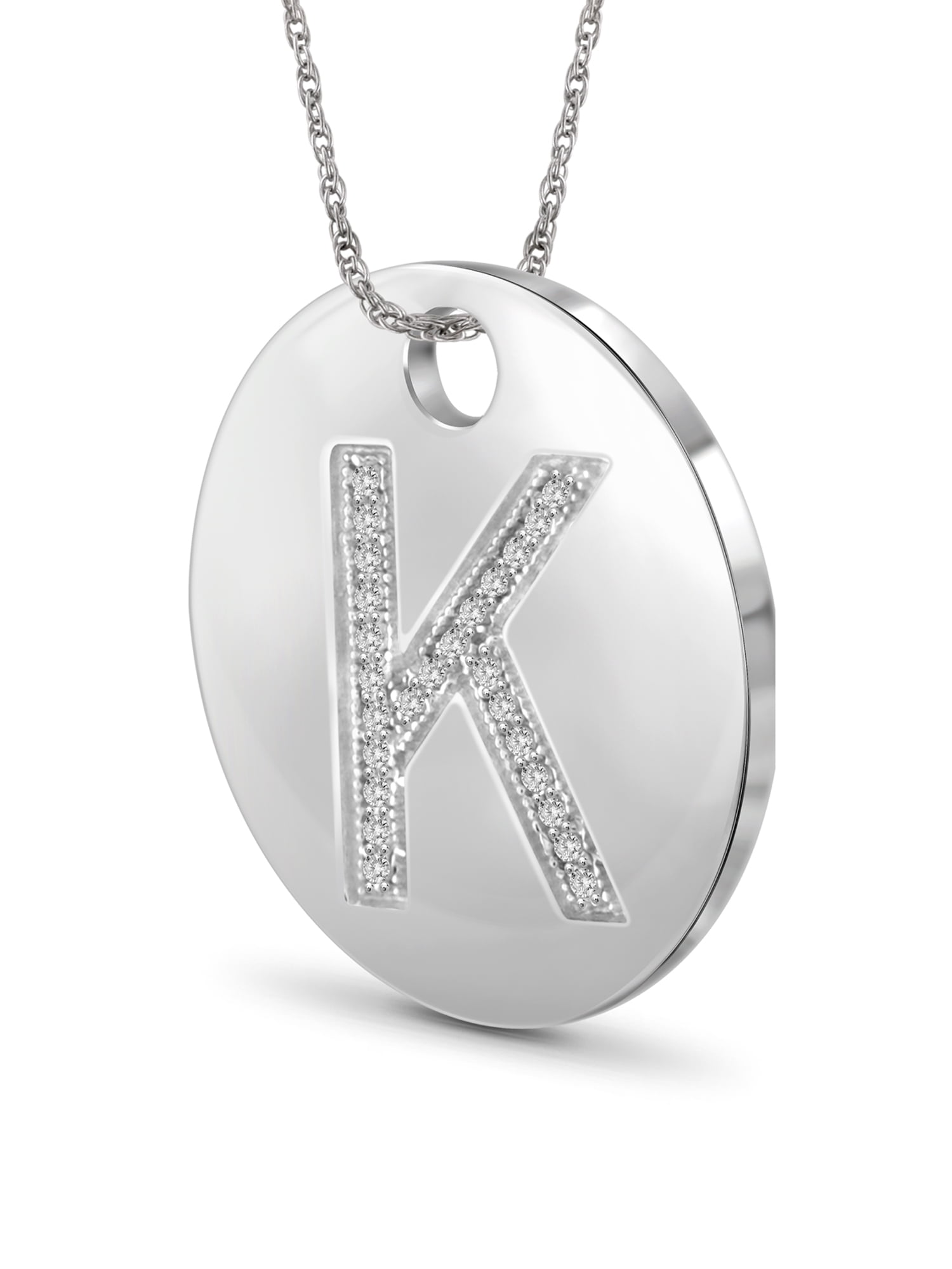 JewelersClub Accent White Diamond Initial Letter Pendant for Women | Customizable .925 Sterling Silver K Alphabet Monogram Necklaces for Girls |Capital Letters | Personalized Jewelry Gift for Her