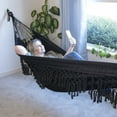 thumbnail image 2 of Equip Black Polyester Jacquard Macramé Hammock with Indoor Hanging Kit Bundle, Open Size 81" L x 59" W, 2 of 9