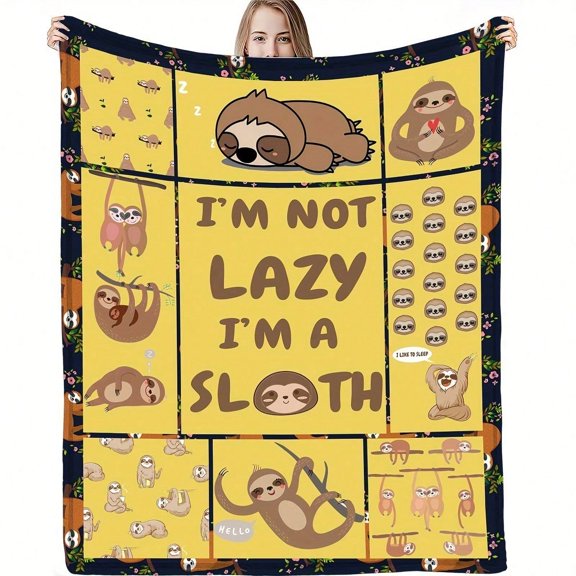 HELLOYOUNG Plush Flannel Throw Blanket Soft Warm Lightweight Cozy Couch Bed Travel Picnic Machine Washable Sloth Print Gift