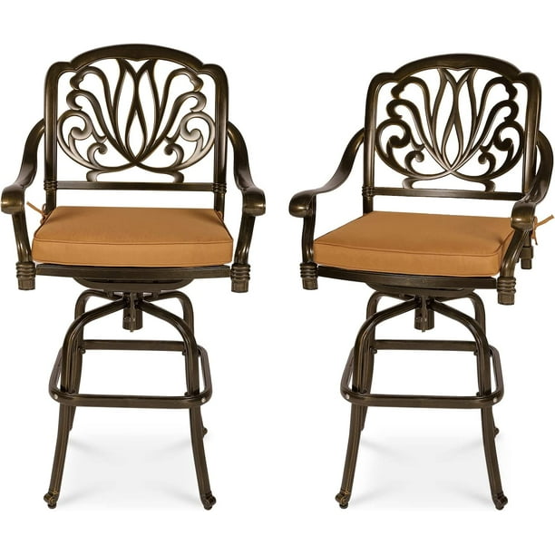 VIVIJASON 2-Piece Patio Swivel Bar Stools, All-Weather Cast Aluminum