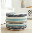 thumbnail image 2 of LR Home Fred Round Blue/Cream Striped Indoor Pouf Ottoman, 14"H x 18"W, 2 of 3