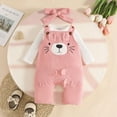 thumbnail image 2 of TOWED22 Baby Girl Fall Winter Clothes 3 Pieces Sets Long Sleeve Round Neck Floral Jumpsuit Romper Print Pants Headband Outfits Set(Pink,3-6 M), 2 of 9