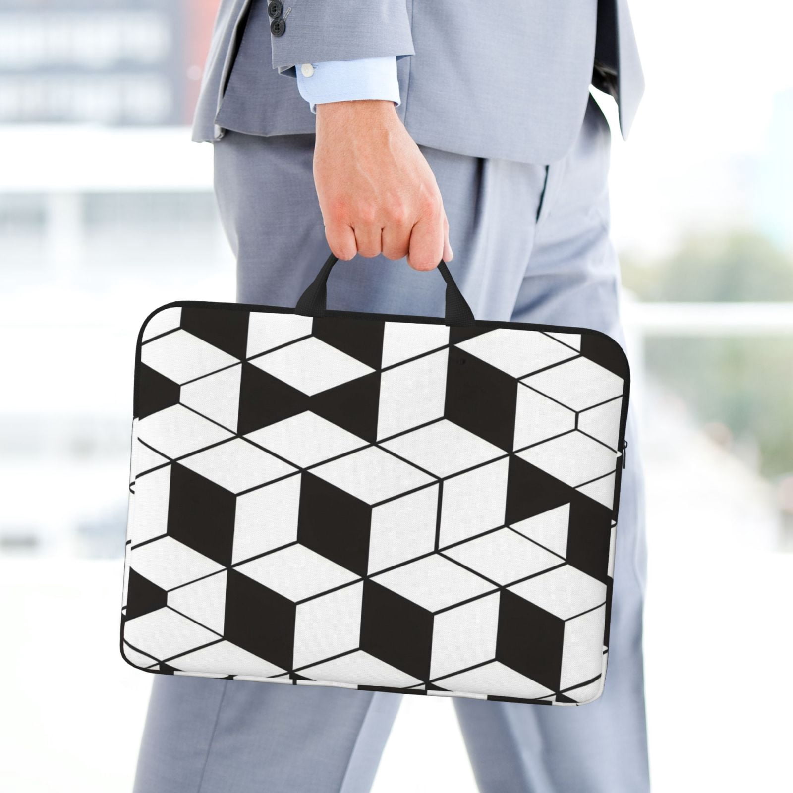 Laptop Sleeve Bag For Women Men 14inch Waterproof Durable Protective Computer Carrying Cover Handle Laptop Case Bag White And Black Checkered Pattern (3)