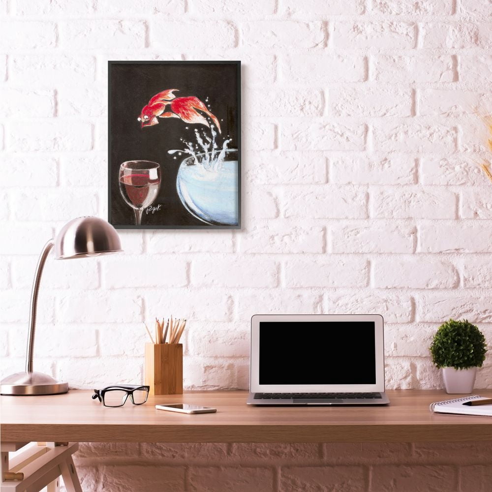 Stupell Industries Fish Leaping Into Wine Glass Funny Drawing Framed Wall Art by Jean-Pierre Got
